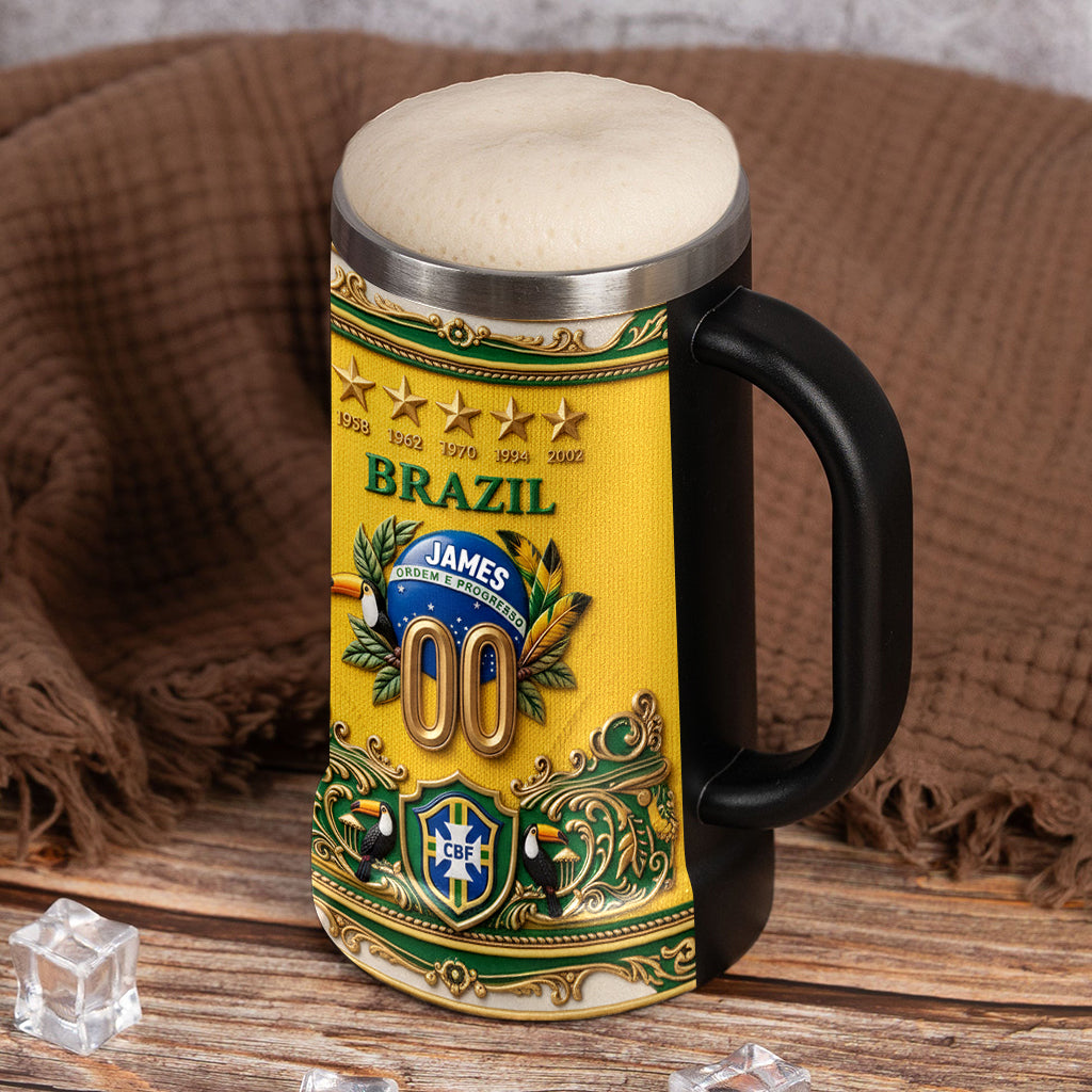 Five Times Champion Brazil - Personalized Soccer Beer Stein