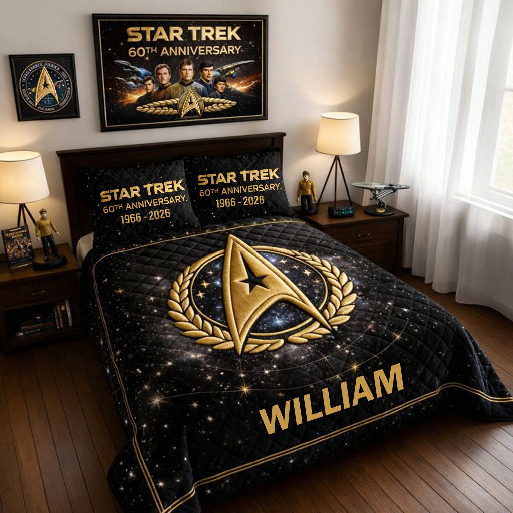 60th Anniversary Live Long And Prosper Star - Personalized Star Fleet Quilt Set