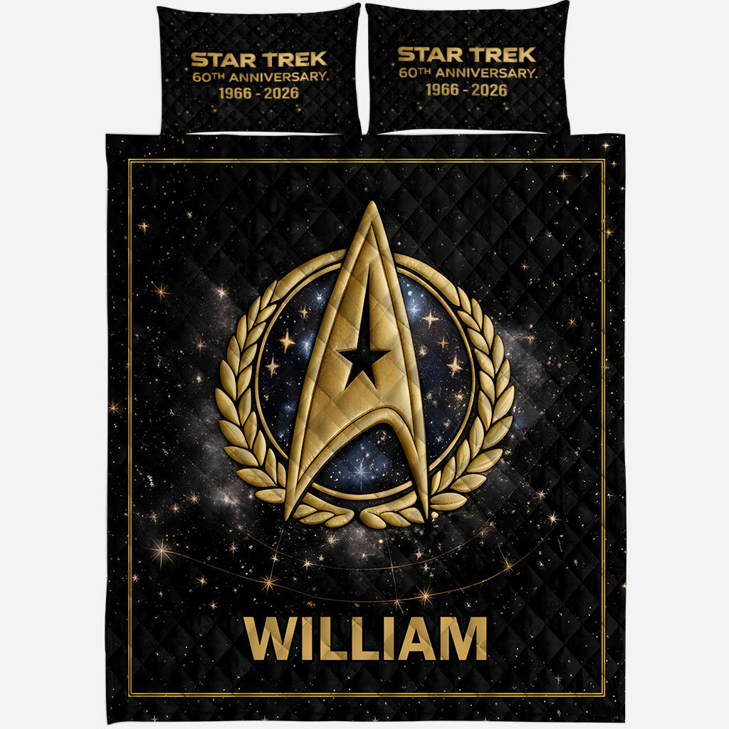 60th Anniversary Live Long And Prosper Star - Personalized Star Fleet Quilt Set