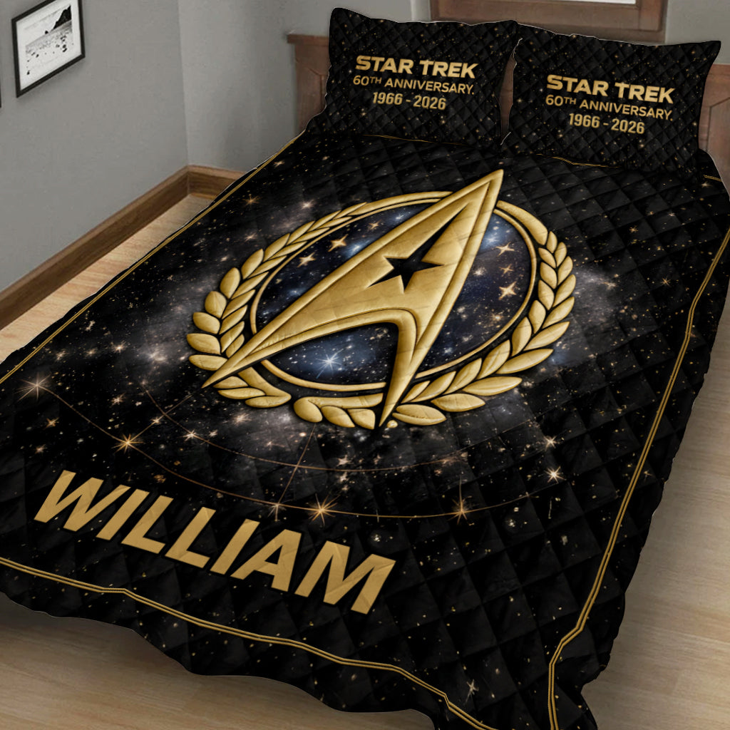 60th Anniversary Live Long And Prosper Star - Personalized Star Fleet Quilt Set