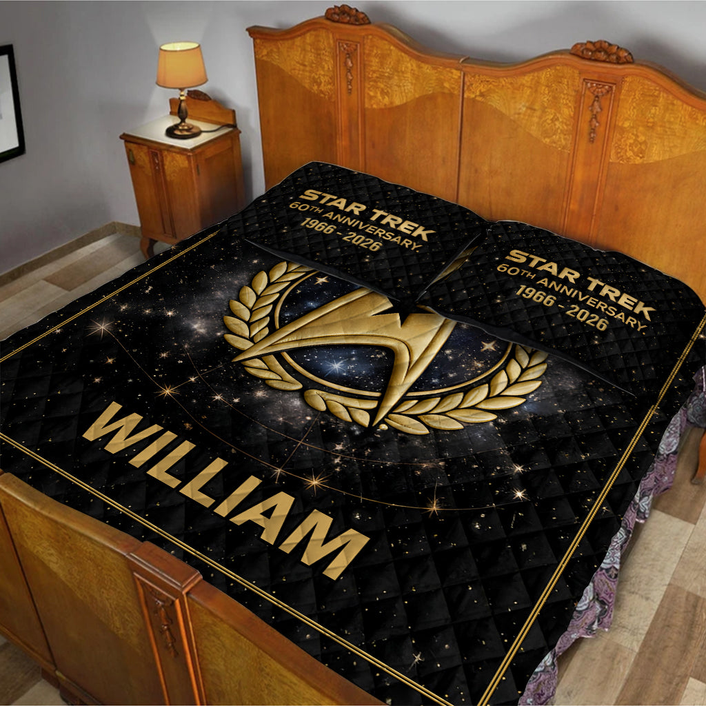 60th Anniversary Live Long And Prosper Star - Personalized Star Fleet Quilt Set