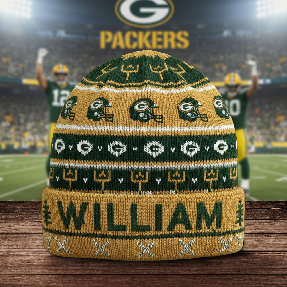 Green & Gold Winter - Personalized American Football Beanie Hat