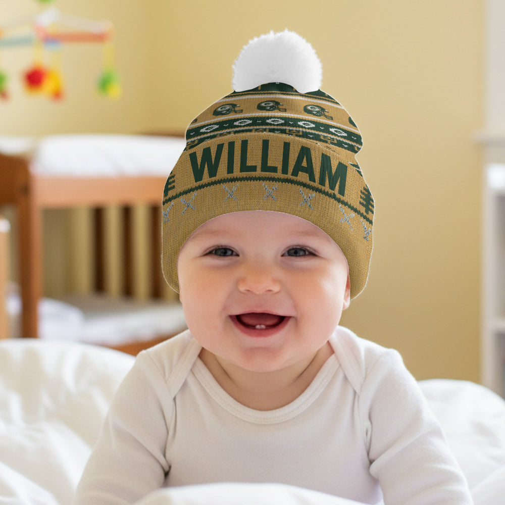 Green & Gold Winter - Personalized American Football Beanie Hat