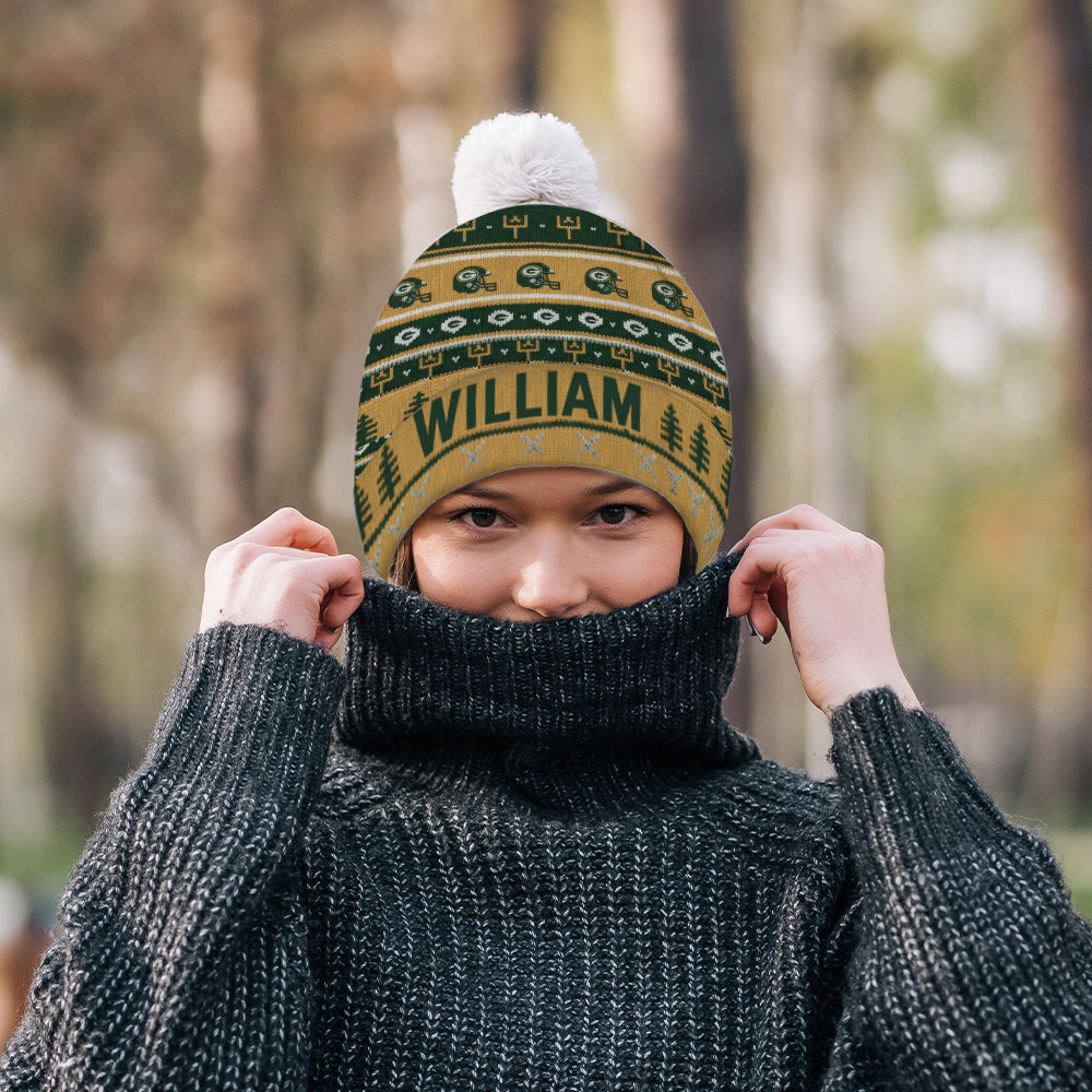 Green & Gold Winter - Personalized American Football Beanie Hat