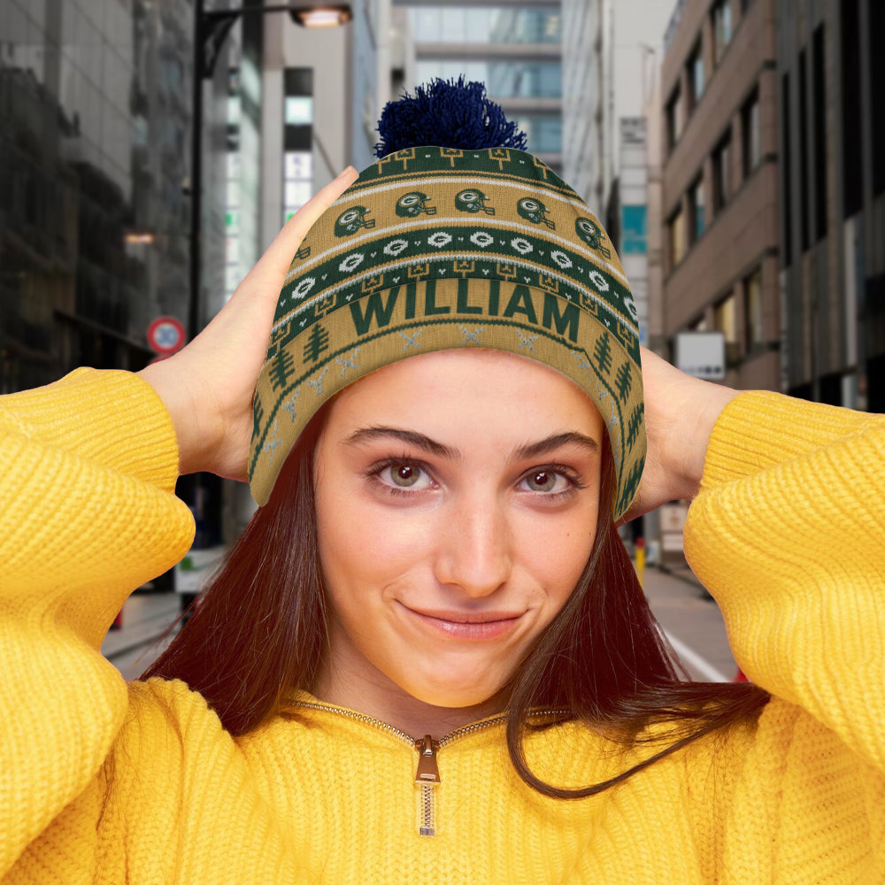 Green & Gold Winter - Personalized American Football Beanie Hat