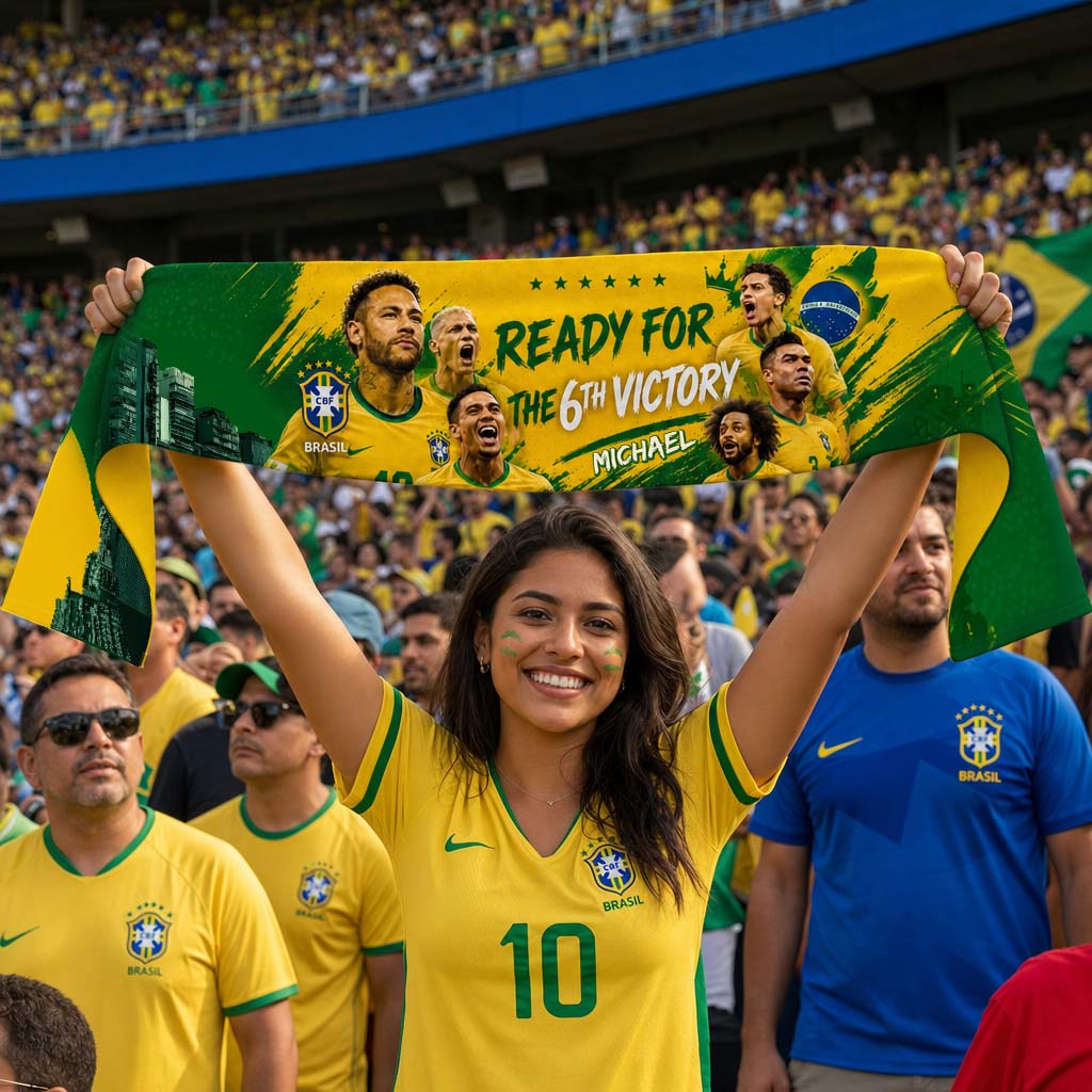 Brazil 6th Victory - Personalized Soccer Knitted Scarf