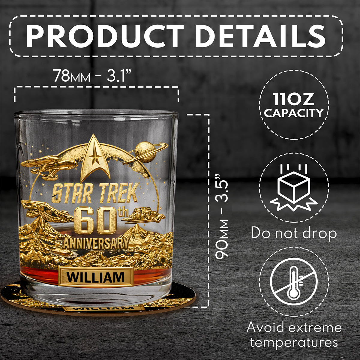 Final Frontier 60th Anniversary - Personalized Star Fleet Whiskey Decanter Set