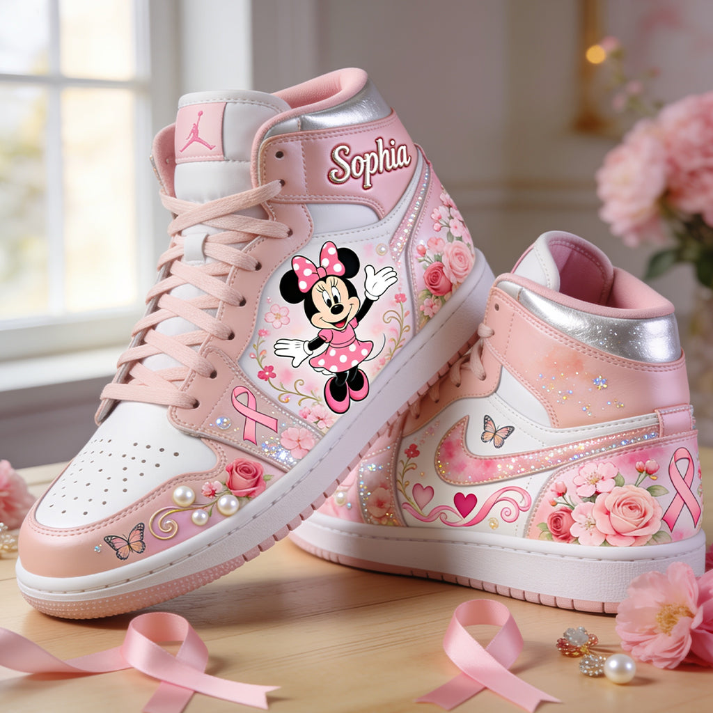 Never Give Up - Personalized Breast Cancer Awareness Air Jordan Hightop