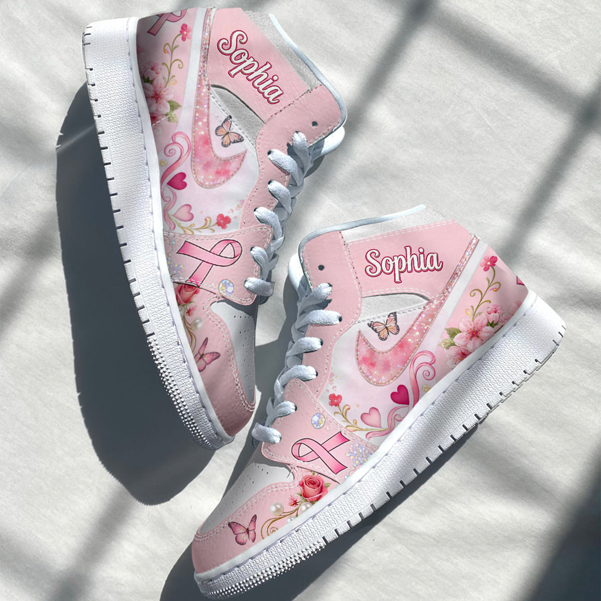 Never Give Up - Personalized Breast Cancer Awareness Air Jordan Hightop