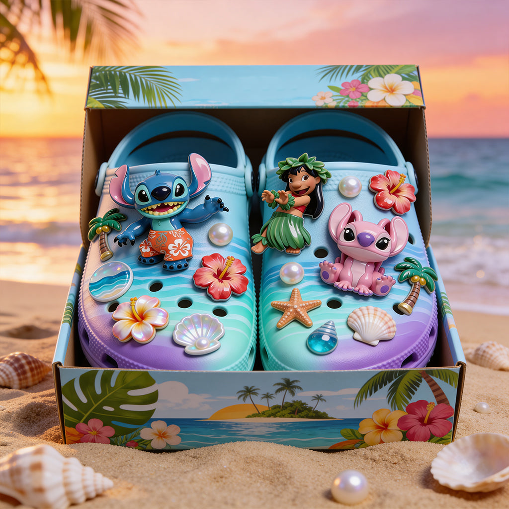 Aloha Ohana Cartoon Monster, Summer Vibes - Personalized Ohana Scrocs Shoes With Charms
