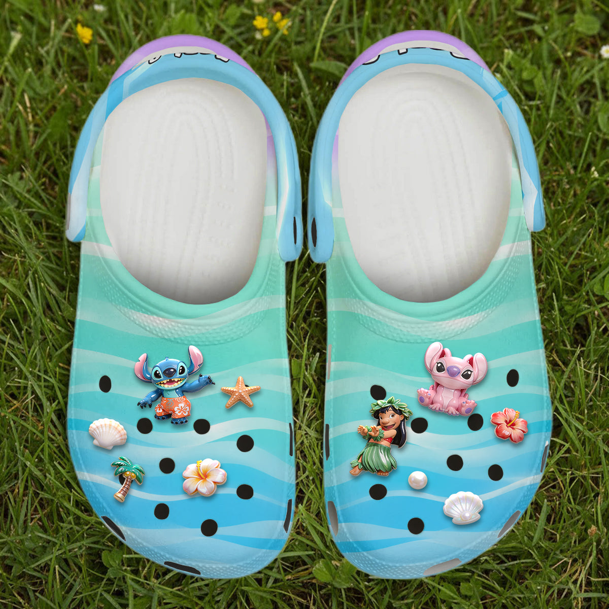 Aloha Ohana Cartoon Monster, Summer Vibes - Personalized Ohana Scrocs Shoes With Charms