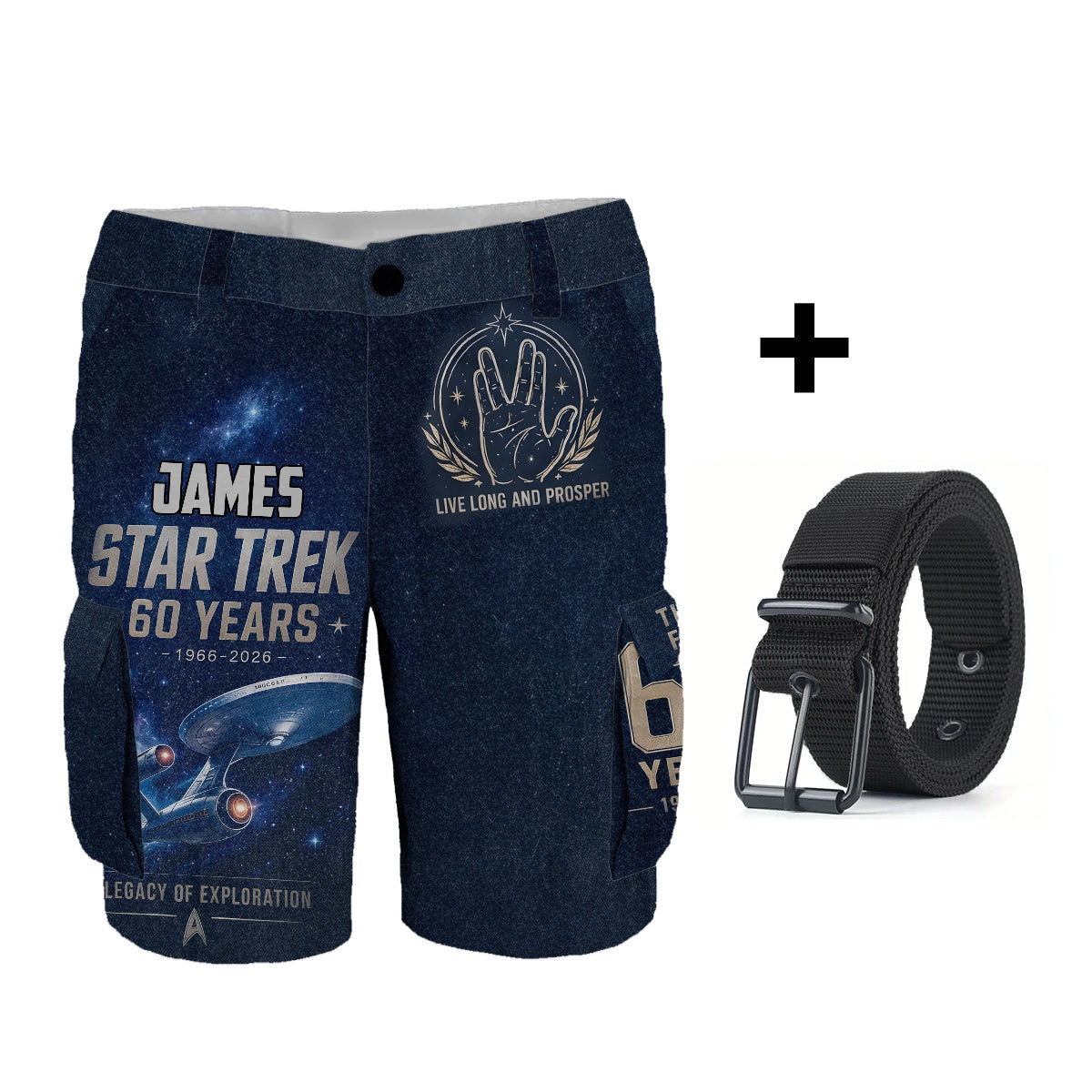 Star Movie Fans Gift, 60th Anniversary - Personalized Star Fleet Cargo Shorts With Belt