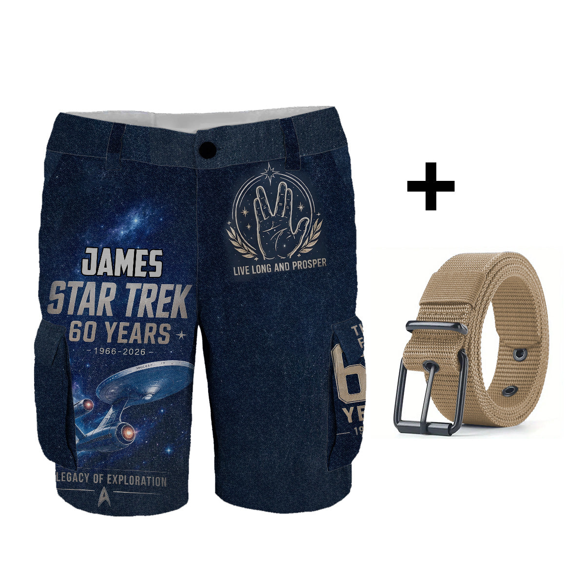 Star Movie Fans Gift, 60th Anniversary - Personalized Star Fleet Cargo Shorts With Belt