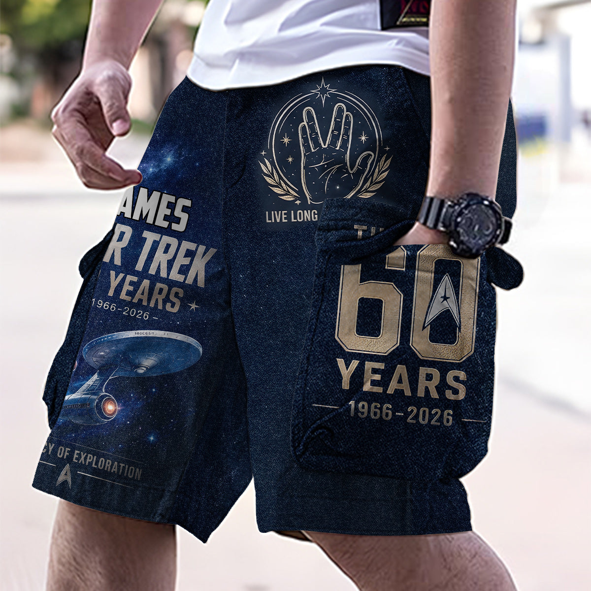 Star Movie Fans Gift, 60th Anniversary - Personalized Star Fleet Cargo Shorts With Belt