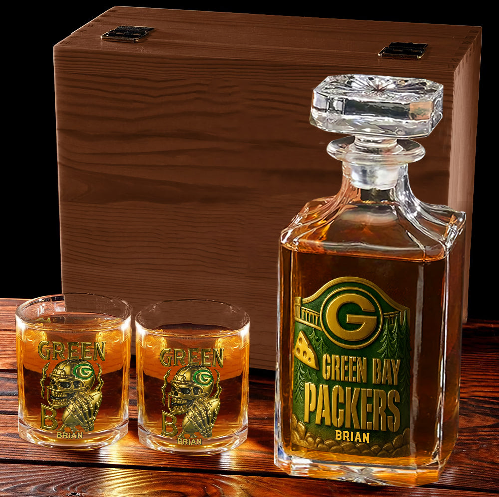 Green Bay Football Team - Personalized American Football Whiskey Decanter Set