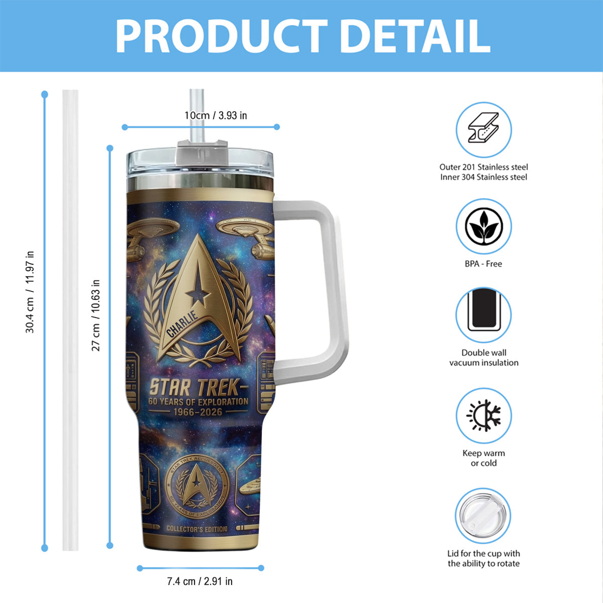 60 Years Of Exploration - Personalized Star Fleet Tumbler With Handle