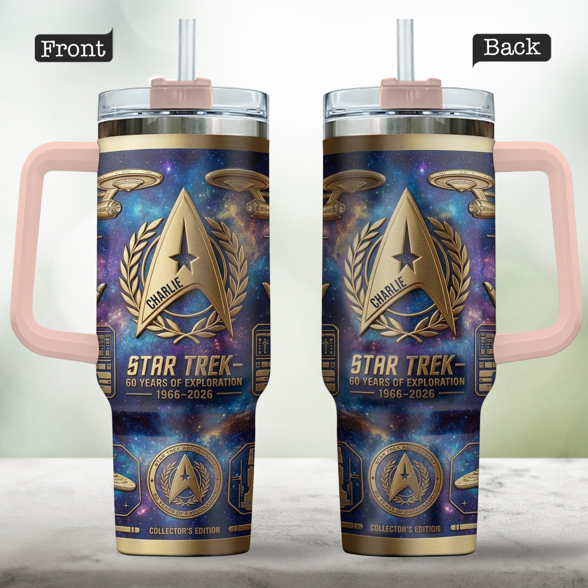 60 Years Of Exploration - Personalized Star Fleet Tumbler With Handle