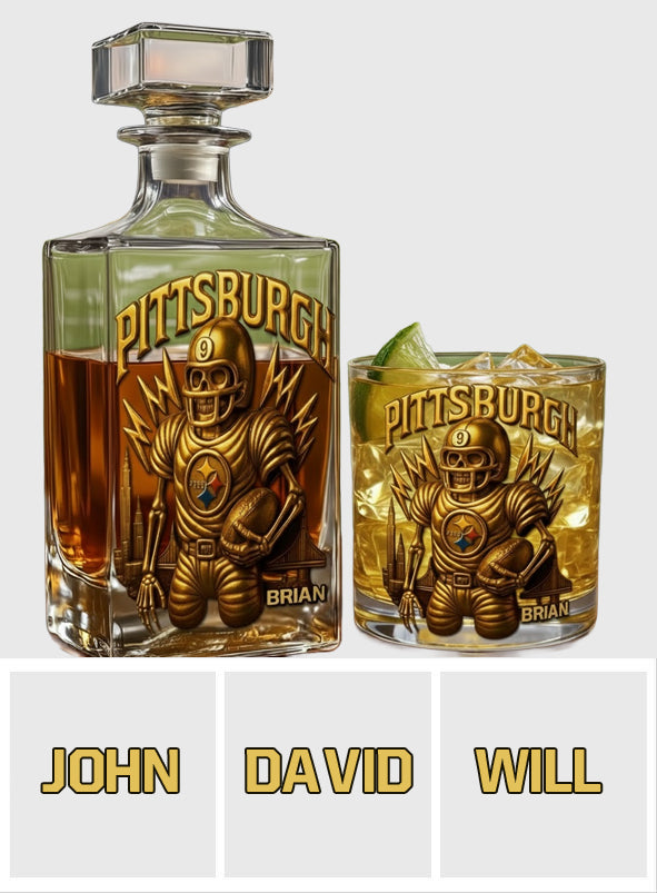 Pittsburgh FootBall Team - Personalized American Football Whiskey Decanter Set